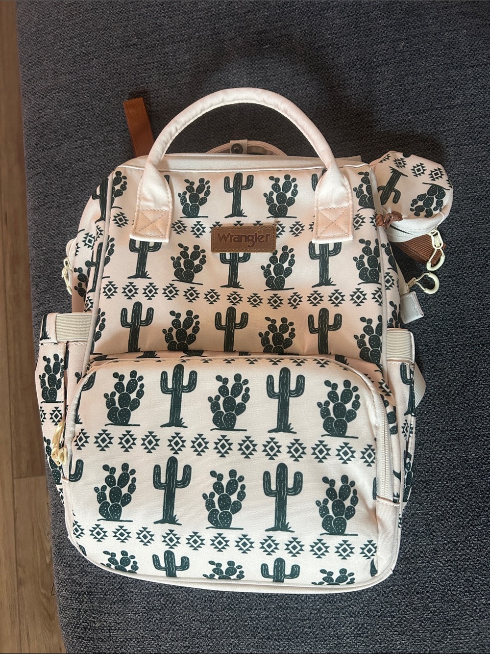 Cactus Print Diaper Backpack - Cream & Dark Green